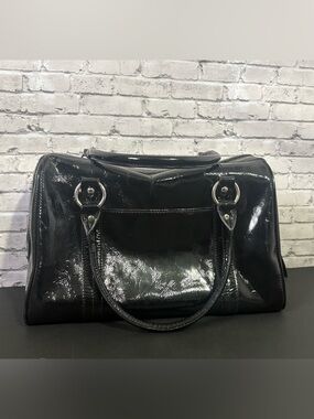 Nordstrom Glossy Black Leather Vintage Tote Handbag